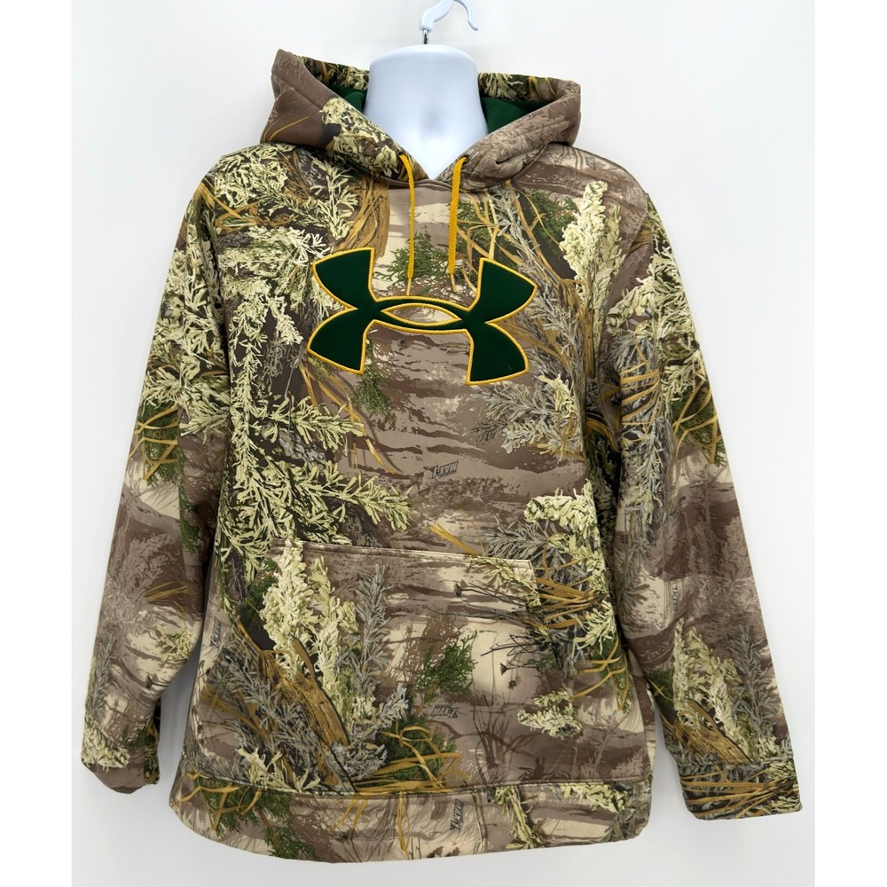 Under Armour Mens L Realtree MAX-1 Camo Hunting Hoodie Loose Fit Pullover